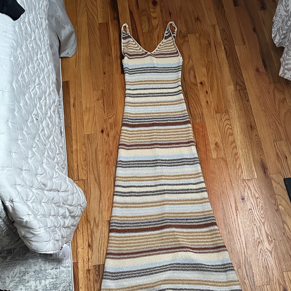 Lush Striped Knit Maxi Dress in Cream, Brown & Blue